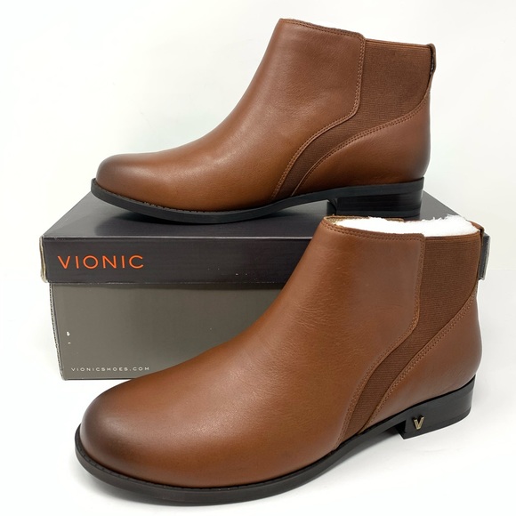 Vionic Shoes - Vionic Womens Brown Leather Pull On Ankle Boots